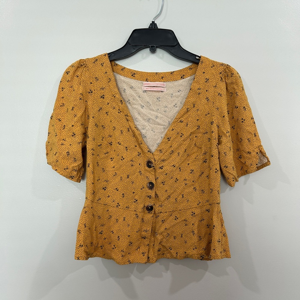 Urban Outfitters Yellow Puff Sleeve Peplum Blouse